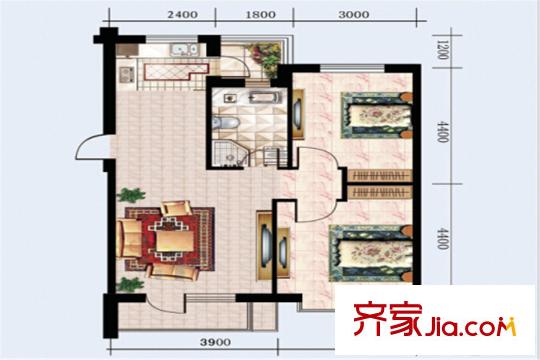 水晶藍(lán)灣C1戶型  2室2廳1衛(wèi)