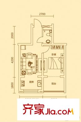 渾河國際城D戶型 1室1廳1衛(wèi)1廚
