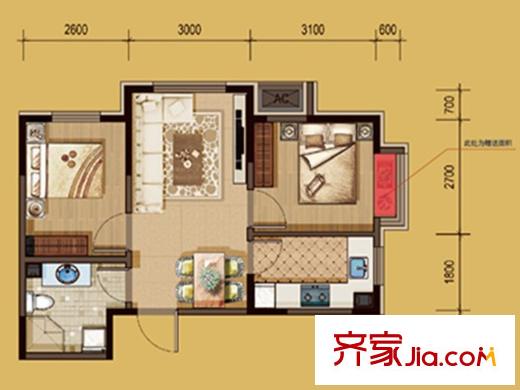金輝?天鵝灣J戶型 2室2廳1衛(wèi)1廚