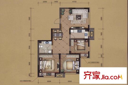 金輝?天鵝灣K戶型 3室2廳1衛(wèi)1廚