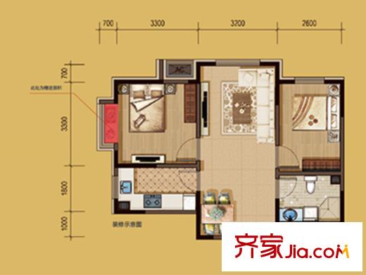 金輝?天鵝灣F戶型 2室2廳1衛(wèi)1廚