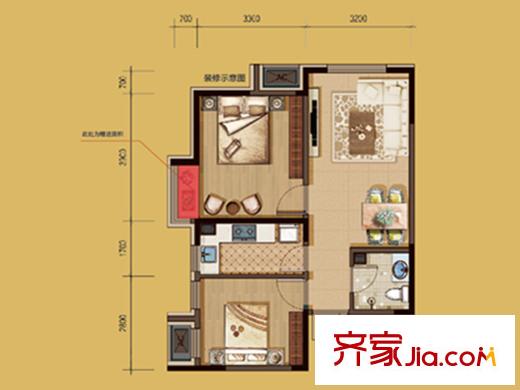 金輝?天鵝灣A戶型 2室1廳1衛(wèi)