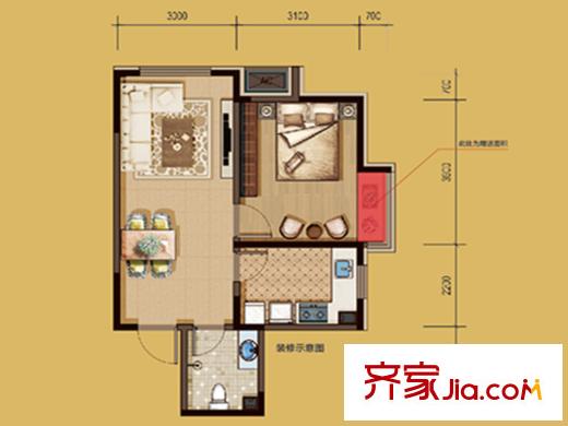 金輝?天鵝灣E戶型 1室1廳1衛(wèi)