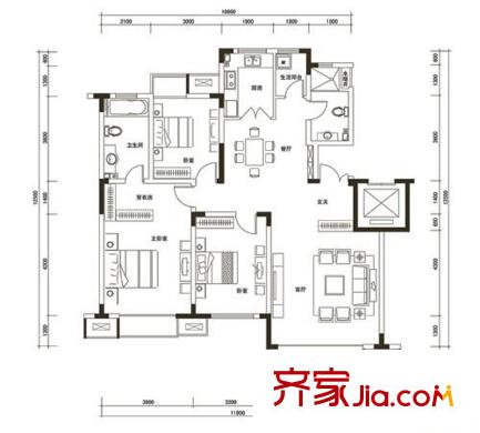 金地長青灣?丹陛戶型-售完 3室2廳2衛(wèi)1廚