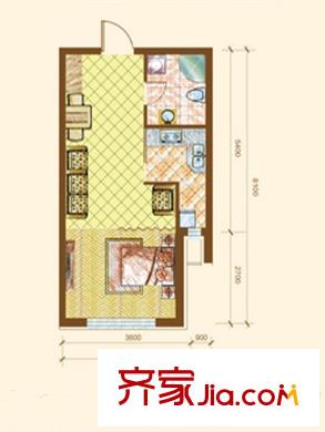 新華國際公寓E號F戶型圖 1室1廳1衛(wèi)1廚