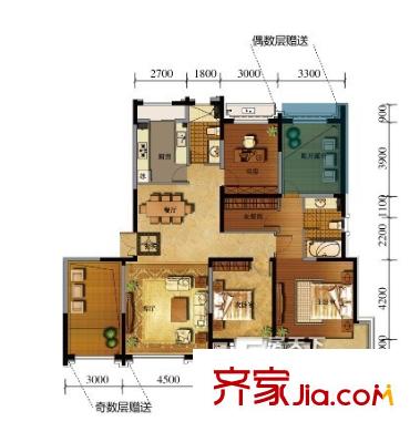 金地長青灣?丹陛167戶型 3室2廳2衛(wèi)1廚