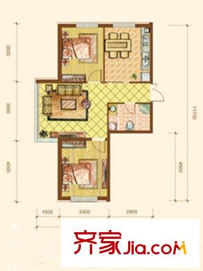 新華國際公寓E號A戶型圖 2室2廳1衛(wèi)1廚