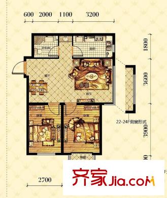 美麟閣G戶型圖 2室2廳2衛(wèi)1廚