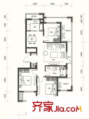 綠城沈陽全運(yùn)村R17gA'2戶型 3室2廳1衛(wèi)