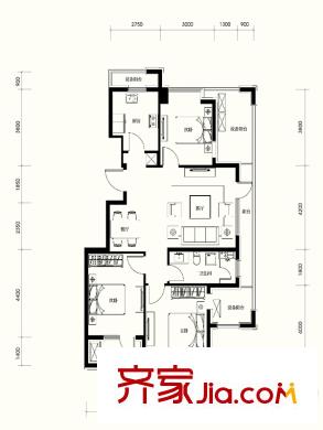綠城沈陽全運(yùn)村R17A戶型 3室2廳1衛(wèi)1廚