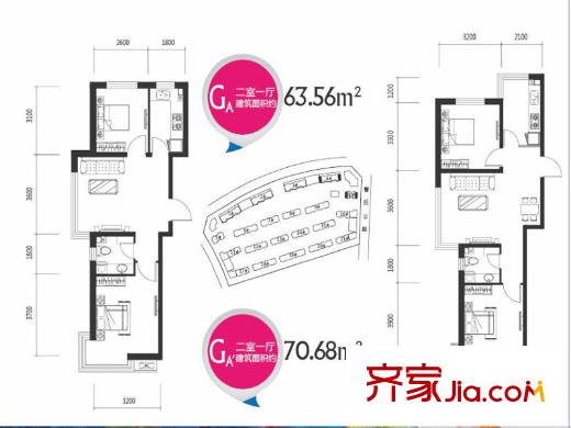 景城時(shí)代GA戶型 2室1廳1衛(wèi)