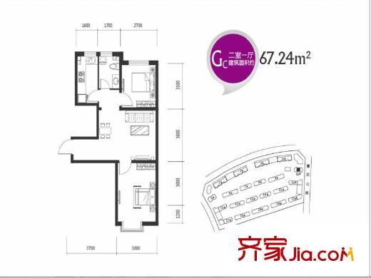 景城時(shí)代GC戶型 2室1廳1衛(wèi)