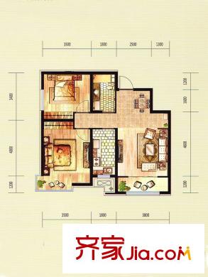 富城銘邸高層B戶型 2室2廳1衛(wèi)1廚