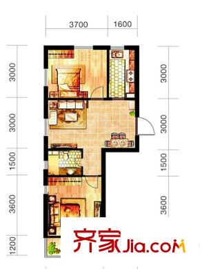 富城銘邸多層B戶型 2室2廳1衛(wèi)1廚