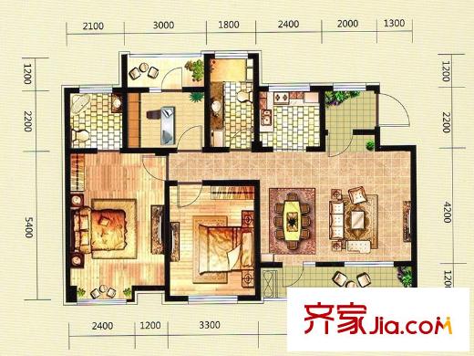 富城銘邸洋房A戶型 3室2廳2衛(wèi)1廚
