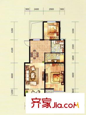 富城銘邸高層C戶型 2室2廳1衛(wèi)1廚