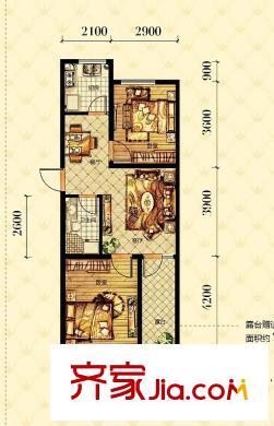 美麟閣D戶型圖 2室2廳1衛(wèi)1廚