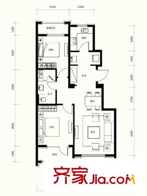 綠城沈陽全運(yùn)村R03A戶型 2室2廳1衛(wèi)