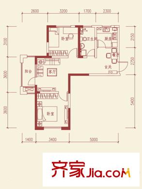 魯班?尚品D1戶型 2室2廳1衛(wèi)