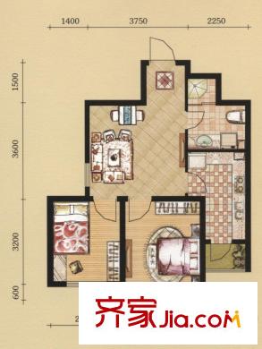 匯水灣H戶型 2室1廳1衛(wèi)1廚