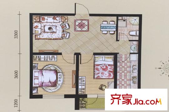 匯水灣D戶型 2室2廳1衛(wèi)1廚