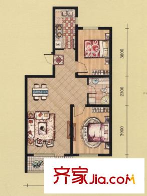匯水灣A戶型 2室2廳1衛(wèi)