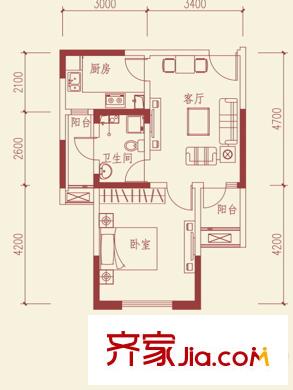 魯班?尚品A2戶型 1室2廳1衛(wèi)