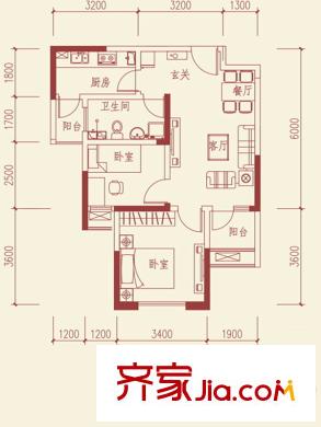 魯班?尚品D2戶型 2室2廳1衛(wèi)