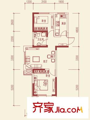 魯班?尚品B1戶型 2室2廳1衛(wèi)