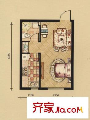 匯水灣B戶型 1室1廳1衛(wèi)