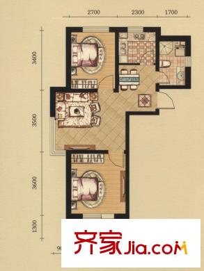 匯水灣E戶型 2室2廳1衛(wèi)
