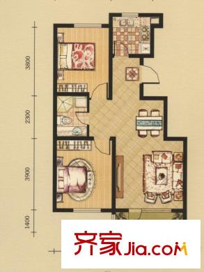 匯水灣A1戶型 2室2廳1衛(wèi)