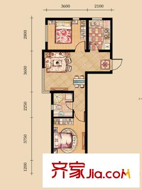 匯水灣F戶型 2室1廳1衛(wèi)