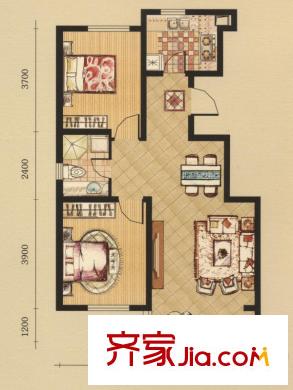 匯水灣A2戶型 2室2廳1衛(wèi)