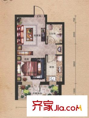 城建南郡A6戶型 1室1廳1衛(wèi)1廚