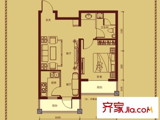 溫莎莊園B戶型 1室2廳1衛(wèi)1廚