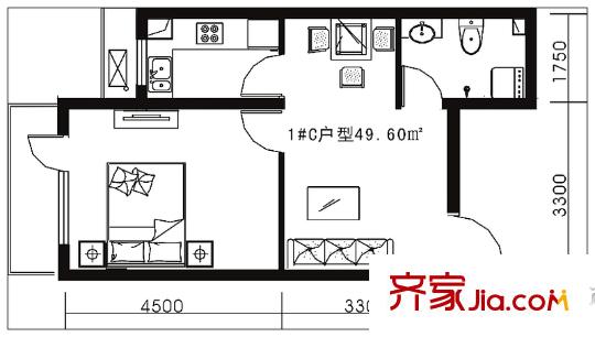 溫莎莊園1#C戶型 1室1廳