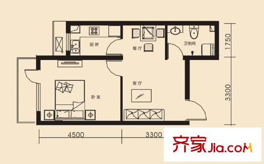 溫莎莊園C1戶型 1室2廳1衛(wèi)