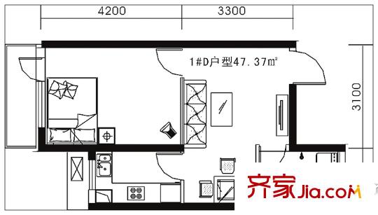 溫莎莊園1#D戶型 1室1廳1衛(wèi)