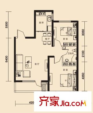 溫莎莊園B2戶型 2室2廳1衛(wèi)