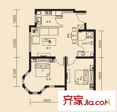 溫莎莊園C3-2戶型 2室2廳1衛(wèi)