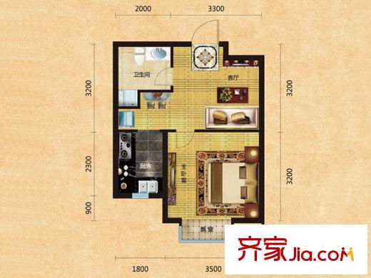 格林喜鵲花園G戶型 1室1廳1衛(wèi)