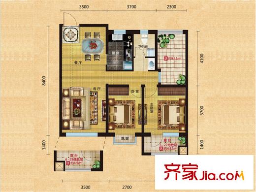 格林喜鵲花園C戶型 2室2廳1衛(wèi)