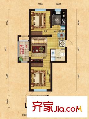 格林喜鵲花園D戶型 2室2廳1衛(wèi)