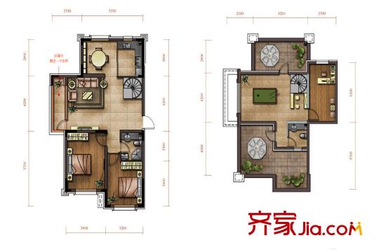 綠廈?爵仕意境B2戶型（帶閣樓） 2室2廳1衛(wèi)1廚