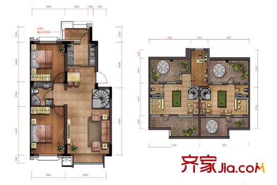 綠廈?爵仕意境A戶型（帶閣樓） 2室2廳1衛(wèi)1廚