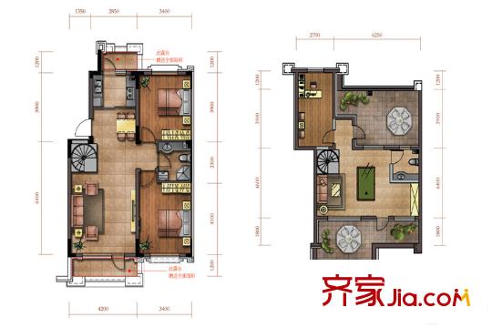 綠廈?爵仕意境A7戶型（帶閣樓） 2室2廳1衛(wèi)1廚