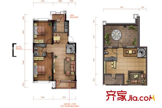 綠廈?爵仕意境A3戶型（帶閣樓） 2室2廳1衛(wèi)1廚