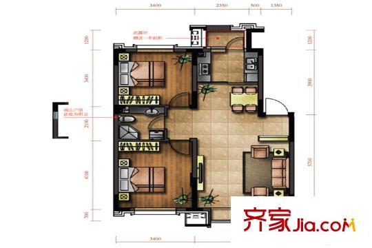 綠廈?爵仕意境標(biāo)準(zhǔn)層A戶型 2室2廳1衛(wèi)1廚