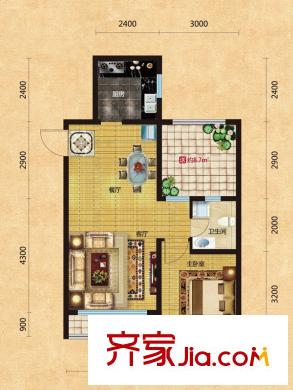 格林喜鵲花園E戶型 1室2廳1衛(wèi)